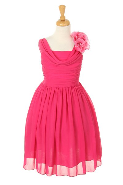 Girls Fuchsia Chiffon Flower Girl Pageant Party Dress 2-14